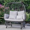 Brafabhome 2 Person Patio Egg Chair with Cushions, Rattan Wicker Garden Lounge Egg Chair, Fabric Upholstered Egg Chair With Rocking Glide Frame | Gray - 2 of 4