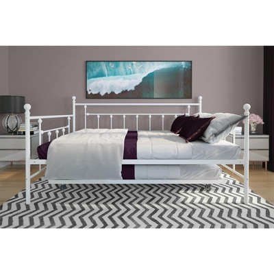 White Metal Full Daybed with Twin Trundle and Slats