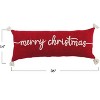 Storied Home Cotton Lumbar Pillow with Tassels and Embroidered "Merry Christmas", Red and Ivory Color - 2 of 2