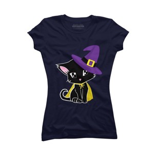 Junior's Design By Humans Halloween Cat By AdrianaOliveira T-Shirt - 1 of 3