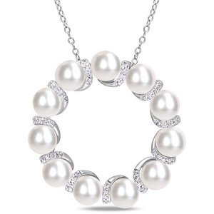 EVERLY JEWELRY | Sterling Silver Cultured Freshwater Pearl and 1/5 CT TW Diamond Circle Pendant with Chain - 18 inch - 1 of 4