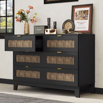 NicBex Rustic Farmhouse 6-Drawer Wooden Dresser Metal Handles, Spacious Storage for Bedroom, Sturdy & Scratch-Resistant