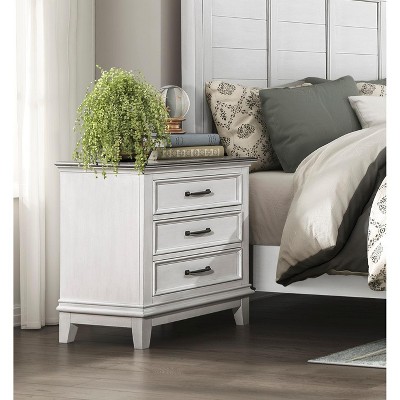 Vynxaria Chesterton Collection Nightstand, 2 Tone Antique White/Dark Brown, 3 Dovetail Drawers, Power Outlet and USB