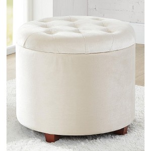 Ornavo Home Upholstered Round Tufted Storage Ottoman with Wooden Legs - 1 of 4