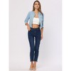 Allegra K Women's Cropped Denim Jacket 3/4 Sleeves Frayed Casual Collarless Jean Jackets - 4 of 4
