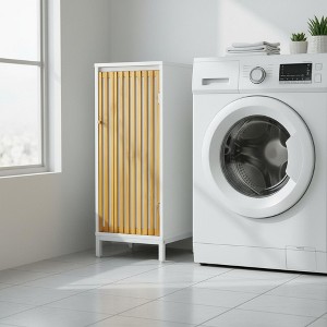 Homy Casa Bamboo & MDF Floor Cabinet with Slatted Door, White - 1 of 4