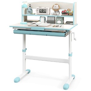 Costway Kids Study Desk with 7-Level Tiltable Desktop Adjustable Height Pull Out Drawer Blue Costway Kids Study Desk with 7-Level Tiltable Desktop Adjustable Height Pull Out Drawer Blue