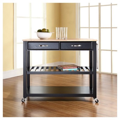 Black and Natural Wood Kitchen Cart with Wine Rack