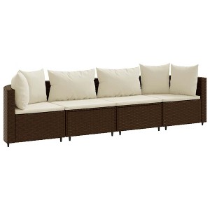 vidaXL Patio Sofa Set with Cushions Lounge Setting Outdoor Furniture Poly Rattan - Brown and Cream 4 Piece - 1 of 4