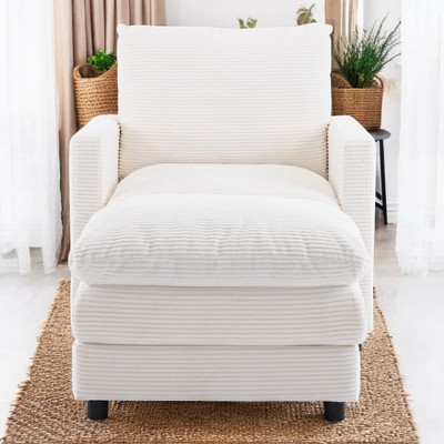 Alilang 47.40 inch Modern Ribbed Upholstered Armchair with Plush Cushions and Wood Legs- Beige