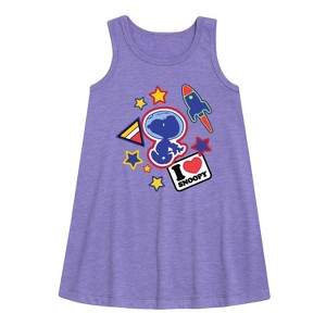 Girls' - Peanuts - Space Snoopy Flair Graphic Sleeveless Aline Dress - 1 of 4