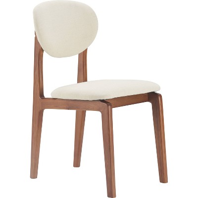 Coralie Mid-Century Modern Ivory Upholstered Walnut Dining Chair Set