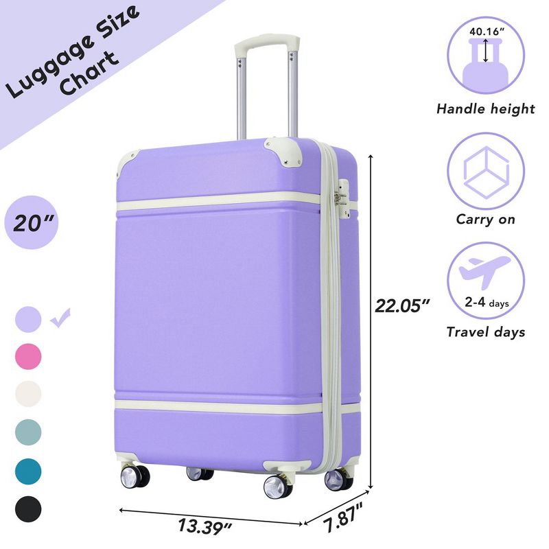 20" Luggage With TSA Lock, ABS Lightweight Suitcase, Vintage Carry On Luggage With Silent Spinner Wheels For Men Women, 5 of 8