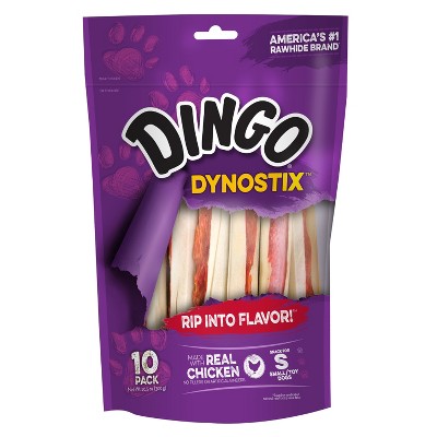 Dingo DynoStix 10 Count, Rawhide Sticks For Small Dogs, Made With Real Chicken