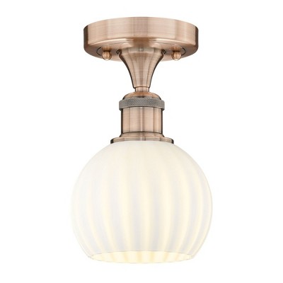 White Venetian - 1 Light Semi-Flush Mount In Modern Style-8.13 Inches Tall and 6 Inches Wide