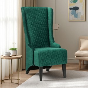 23" Faux Leather High-Back Accent Chair with Padded Seat and Wood Legs - 1 of 4