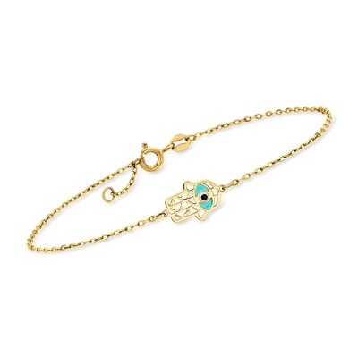 Pure Collection by Ross-Simons Italian Multicolored Enamel Hamsa Hand Bracelet in 14kt Yellow Gold