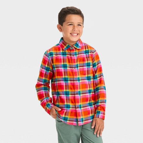 Boys' Long Sleeve Plaid Flannel Button-down Shirt - Cat & Jack