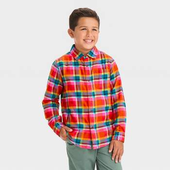 Boys' Long Sleeve Plaid Flannel Button-Down Shirt - Cat & Jack™