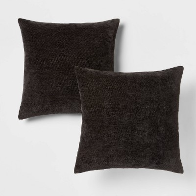 2pk Chenille Square Throw Pillows Black - Threshold™: Decorative, Reversible, Polyester Fill, Indoor Use