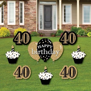 Big Dot of Happiness Adult 40th Birthday - Gold - Yard Sign and Outdoor Lawn Decorations - Happy Birthday Party Yard Signs - Set of 8 - 1 of 4