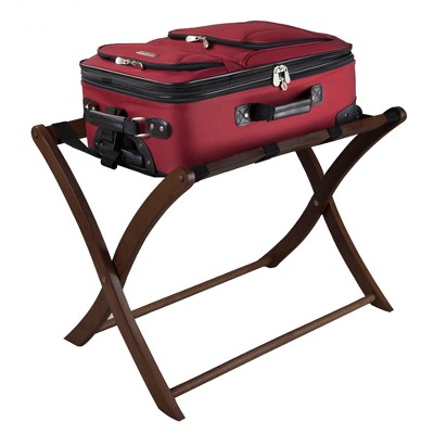 Winsome Walnut Wood Foldable Luggage Rack with Black Straps