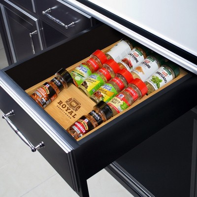 Natural Bamboo 3-Tier Spice Rack Drawer Organizer