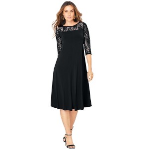 Roaman's Women's Plus Size Ultrasmooth Fabric Illusion Lace Swing Dress - 1 of 4
