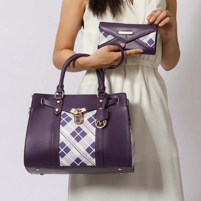 MKF Collection Satchel Bag Women’s Plaid Vegan Leather Set with Wallet, Christine | MKF Collection by Mia K - Purple — фото 2