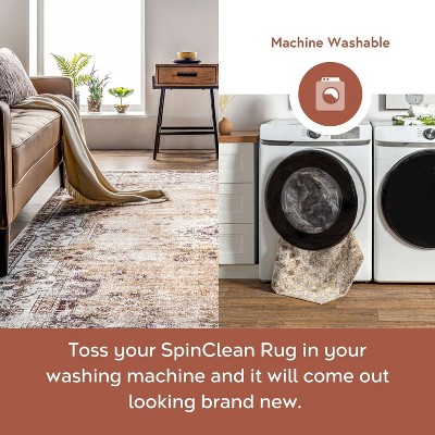 Elegant Light Pink Medallion 4' x 6' Washable Synthetic Rug