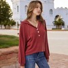 Anna-Kaci Women's Waffle Knit Pullover Hoodie with Button Detail - Small, Red - 4 of 4