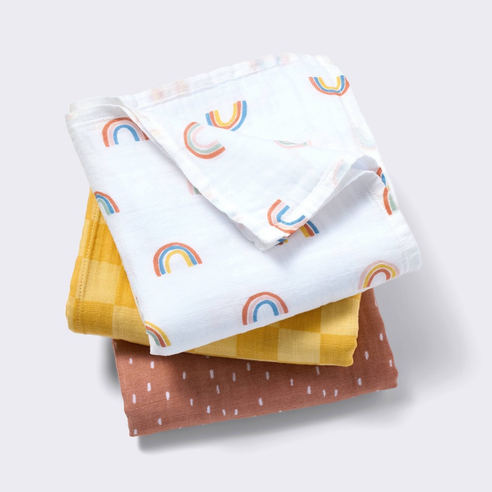 Photos - Children's Bed Linen Muslin Swaddle Baby Blanket - Rainbows - 3pk - Cloud Island™