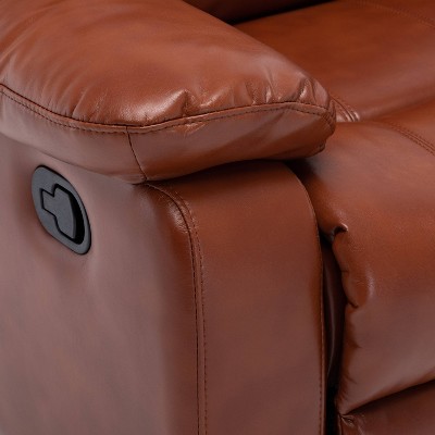 Clifton Caramel Faux Leather Glider Recliner with Wood Frame