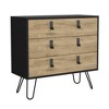 29" H Chipboard dressers with Three Drawers, Hairpin Legs, and Metal Accents - 3 of 4