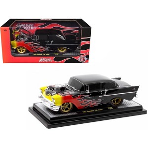 1957 Chevrolet 150 Sedan Black with Flames Graphics Limited Edition to 4250 pieces 1/24 Diecast Model Car by M2 Machines - 1 of 3