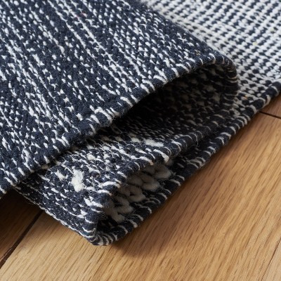 Ivory and Black Striped Wool Cotton Area Rug