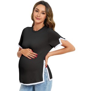 Women's Maternity Tops Maternity Shirts Color Block Split Hem Tunic Tops Pregnancy Clothes - 1 of 4