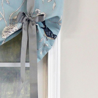 Hazel Blue and Citrine Floral Bird Tie-Up Window Valance