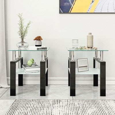 GlasFlength Living Room Modern Minimalist End Tables, Stylish and Fashion, Space Saving for Small Homes Spaces, Black,17.72”*20.5”*17.72"