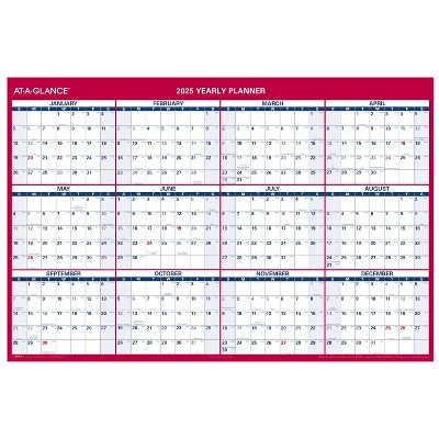 Erasable Vertical/Horizontal Wall Planner 32 x 48 White/Blue/Red Sheets 12-Month (Jan to Dec): 2025