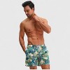 Anna-Kaci Men's Tropical Leaf Print Swim Trunks with Elastic Waistband and Mesh Lining - 3 of 4