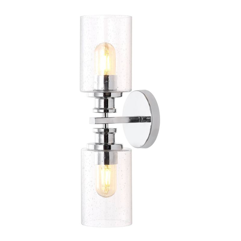 16.5&#34; LED 2-Light Jules Edison Cylinder Iron/Seeded Glass Contemporary Wall Sconce Chrome - JONATHAN Y, 1 of 8