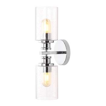 16.5" LED 2-Light Jules Edison Cylinder Iron/Seeded Glass Contemporary Wall Sconce Chrome - JONATHAN Y