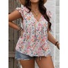 Womens Plus Size Ruffle Sleeveless V Neck Floral Print Blouse Pleated Summer Loose Casual T Shirts - 3 of 4