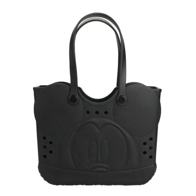 Disney Mickey Mouse Big Face 16.5" Adult Black Water-Resistant Rubber Molded Large Tote Beach Swim Bag