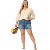 Agnes Orinda Women's Plus Size 3/4 Flare Sleeve V Neck Ruffle Lace Semi Sheer Button Down Shirts - 3 of 4