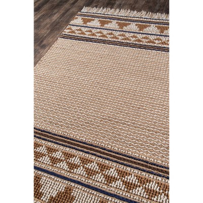 Ivory and Brown Geometric Braided Wool Cotton Rug 8' x 10'