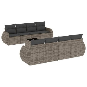 vidaXL 9 Piece Patio Sofa Set with Cushions - Gray Poly Rattan - 1 of 4