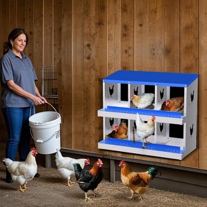 6 Panel Galvanized Steel Nesting Box with stand for Chicken Coop, Removable Drop Tray and Ventilation, for Hens, Ducks, Rustproof Design Blue - 1 of 4