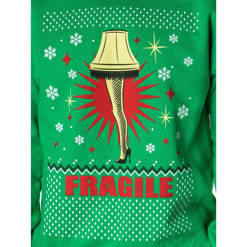 A Christmas Story Men's Leg Lamp Fragile Pullover Sweatshirt Green, 4 of 5